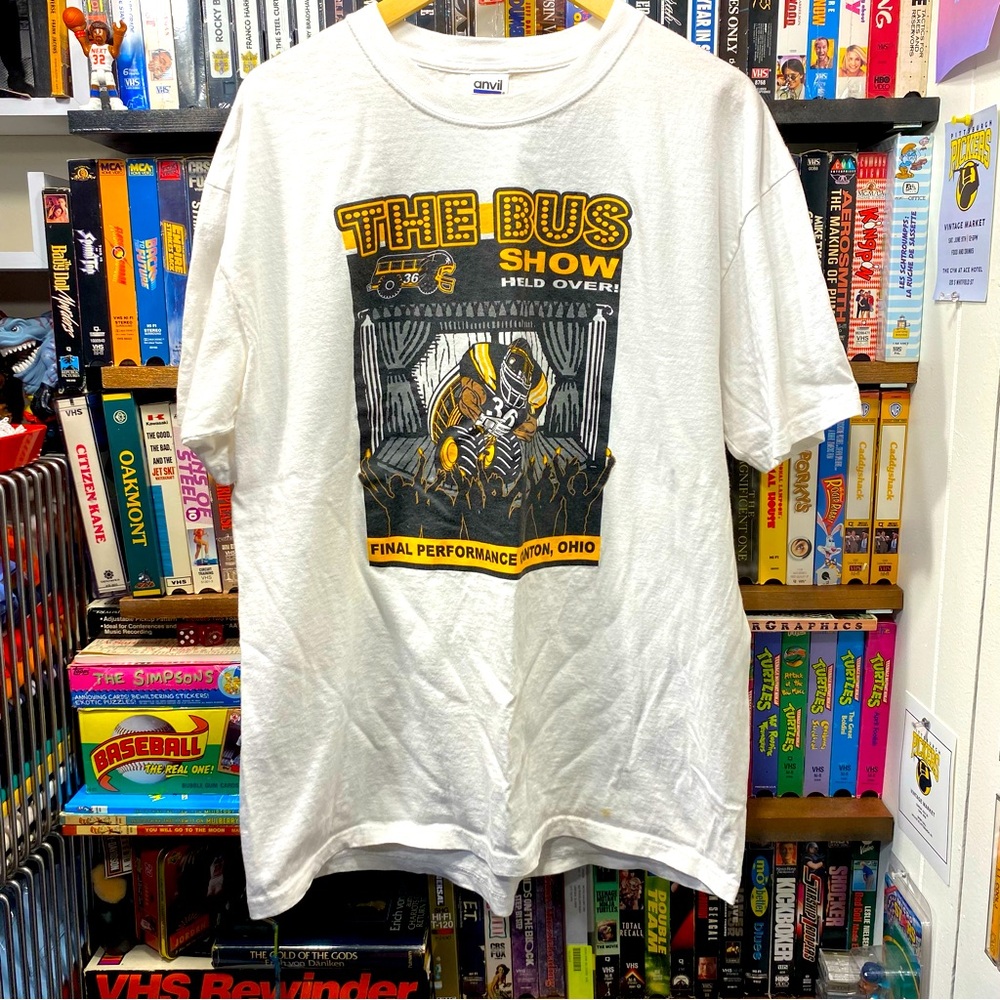 XL VINTAGE JEROME BETTIS SUPER-BOWL TEE ANVIL BLUE BAR THE BUS SHOW STEELERS